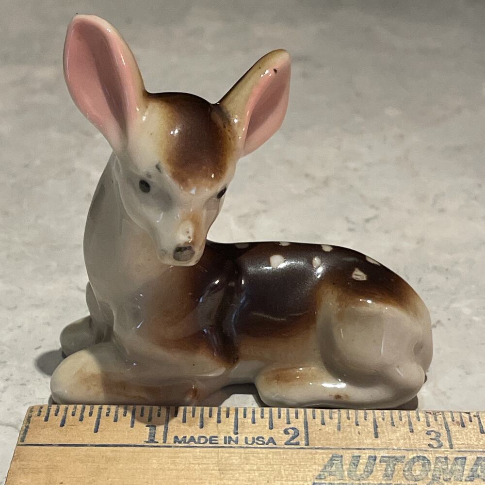 Vintage Porcelain 3” Deer Fawn Figurine Made In Japan Reindeer Decor